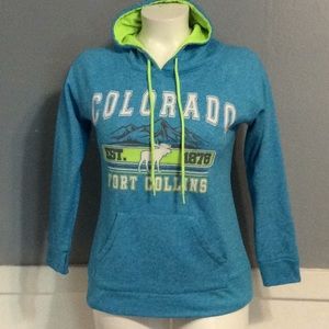 Tipsy Adult Fort Collins Colorado Teal Blue Hoodie Sz L